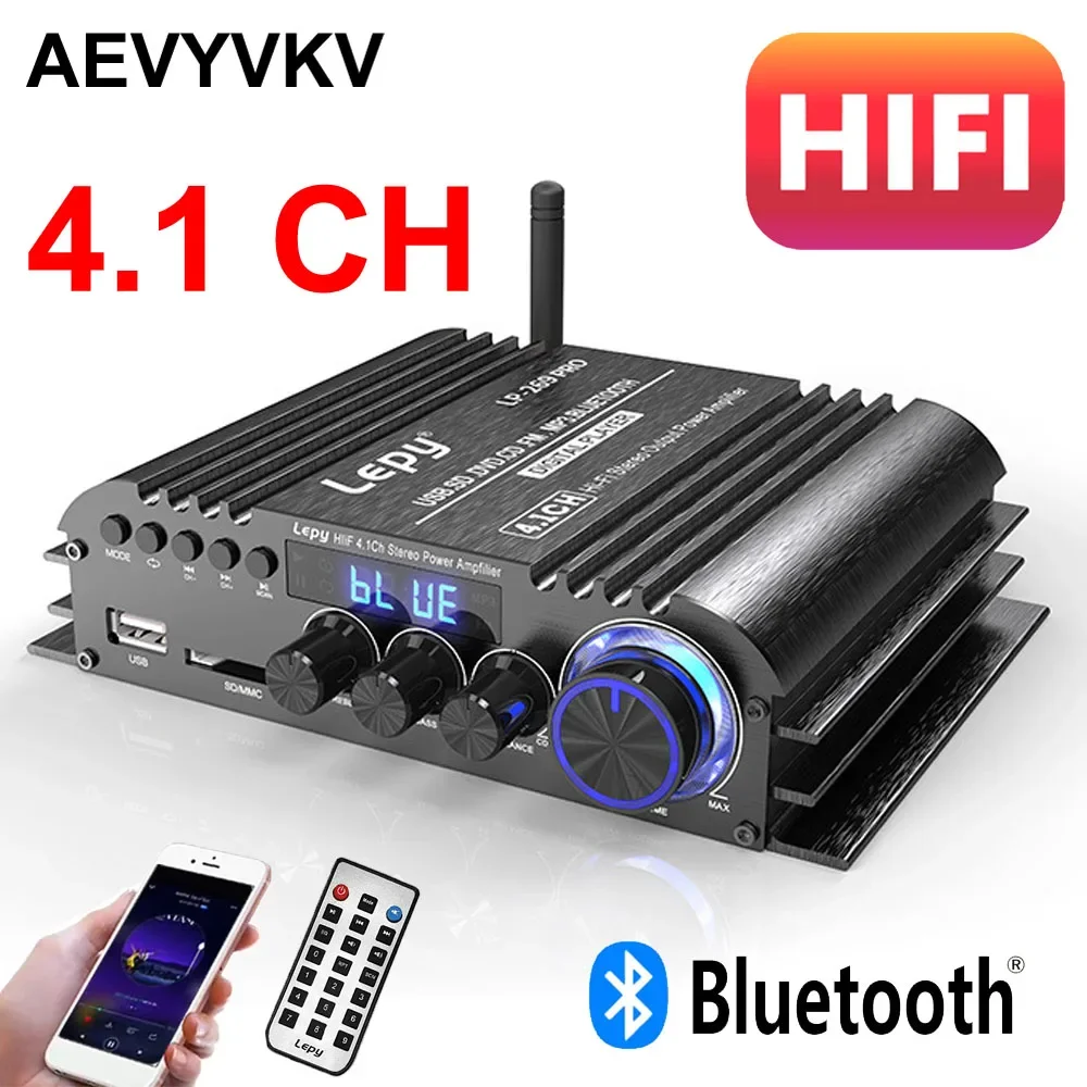 

LEPY LP-269PRO Audio Amplifier 4.1 Channel Amplifiers HIFI Bluetooth 5.0 Coaxial Input USB FM Function Subwoofer Home AV System