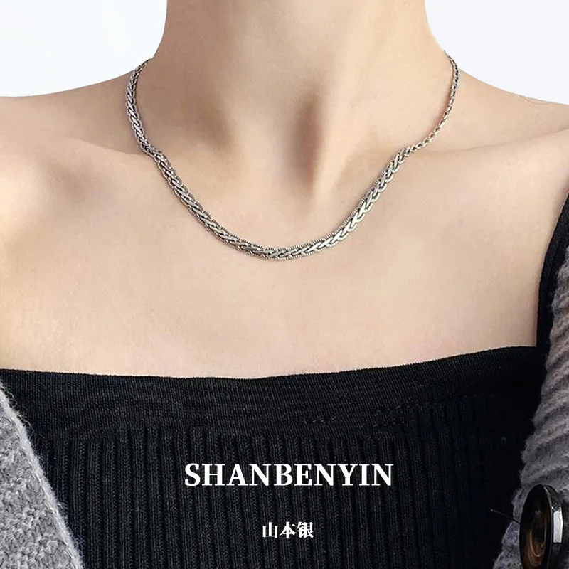 S925 Silver Distressed Braided Necklace For Women Retro French Lace Clavicle Necklace Niche Design