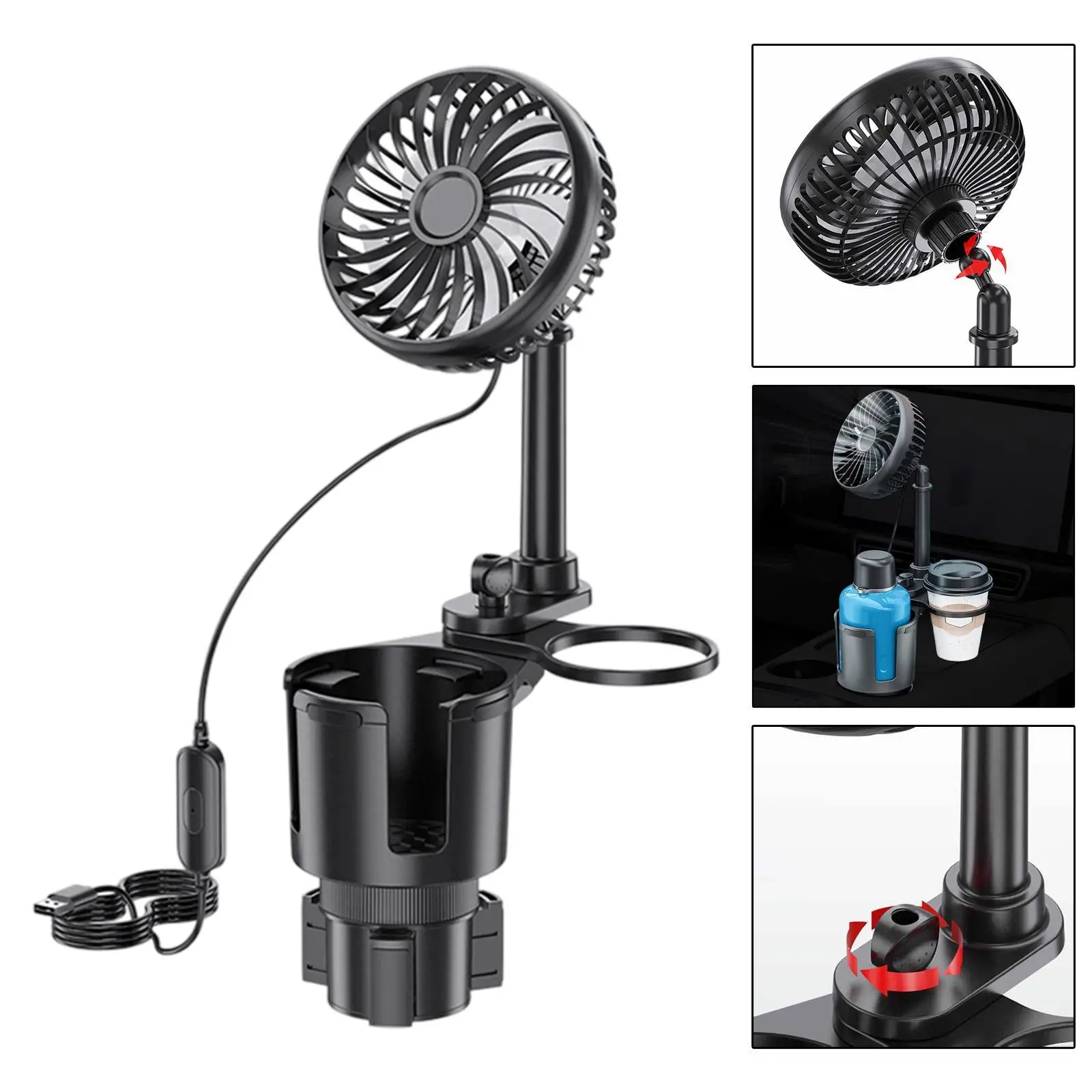

Generic Car Cup Holder with Fan Car Accessory USB Car Fan for Vehicle