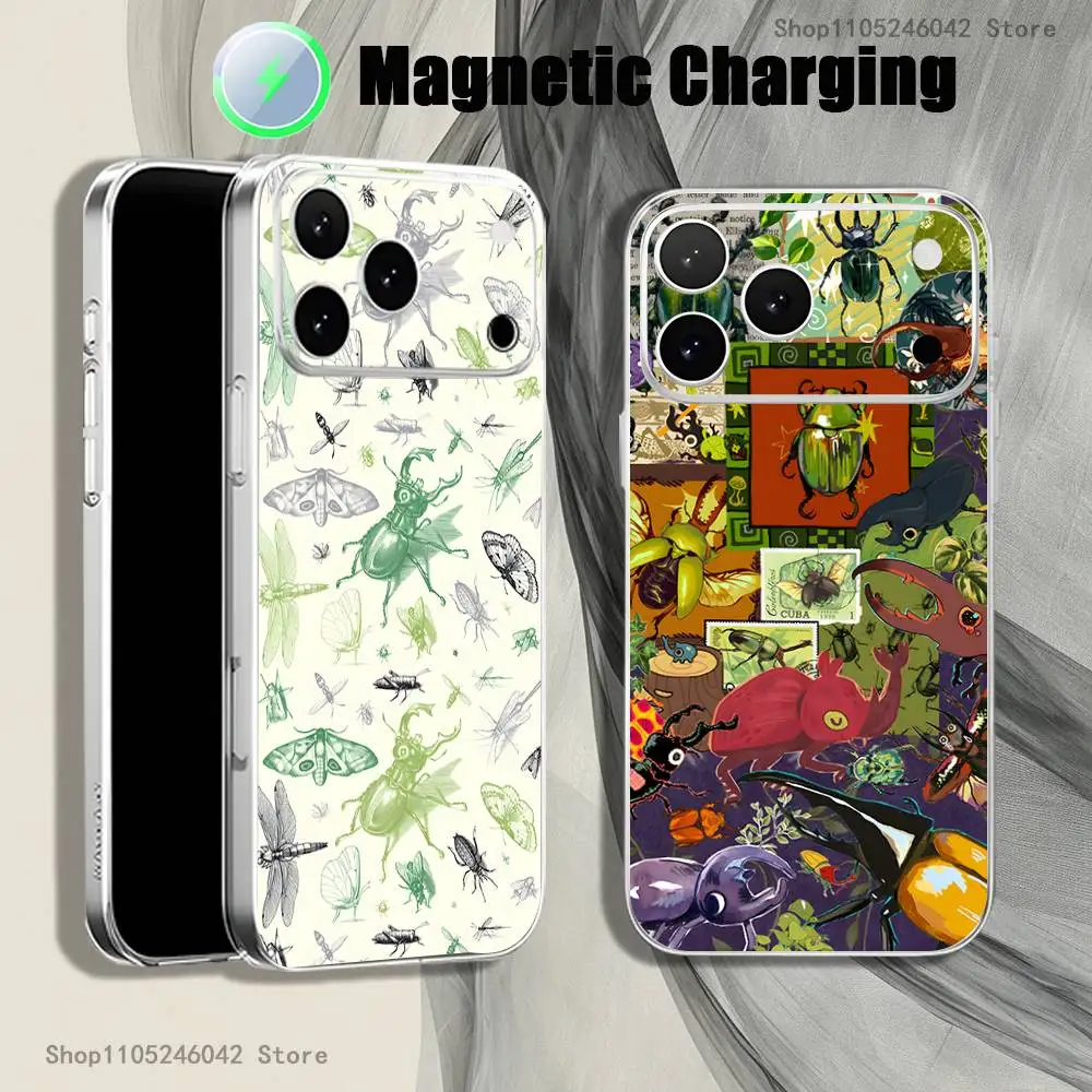 

Insects And Bugs For iPhone 17,16,15,14,13,12,11,Pro,Max,Plus Transparent White Phone Case Magnetic Wireless Charging