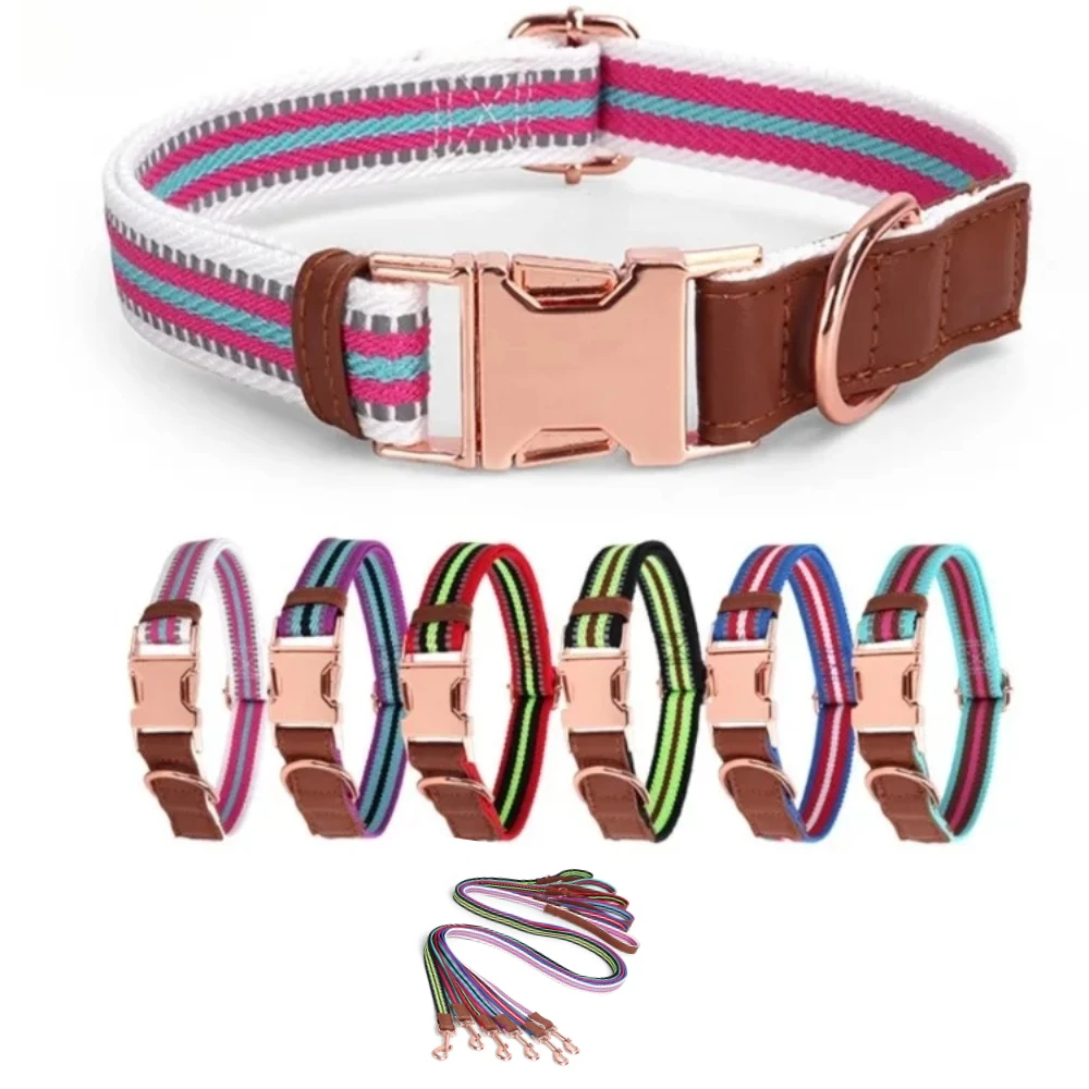 

Adjustable PU Leather Pet Collar Traction Rope Set Metal Buckle Dog Collar Dog Rope Reflective Cotton Collar Pet Supplies Gift