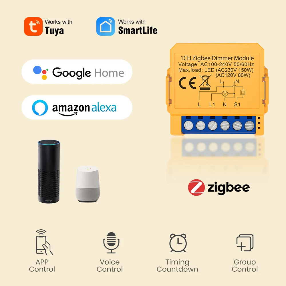 Imagem -03 - Avatto-módulo Interruptor Luz Tuya Zigbee Regulável Inteligente Mini Controle de Duas Vias Luzes Led Funciona com Alexa Google Home