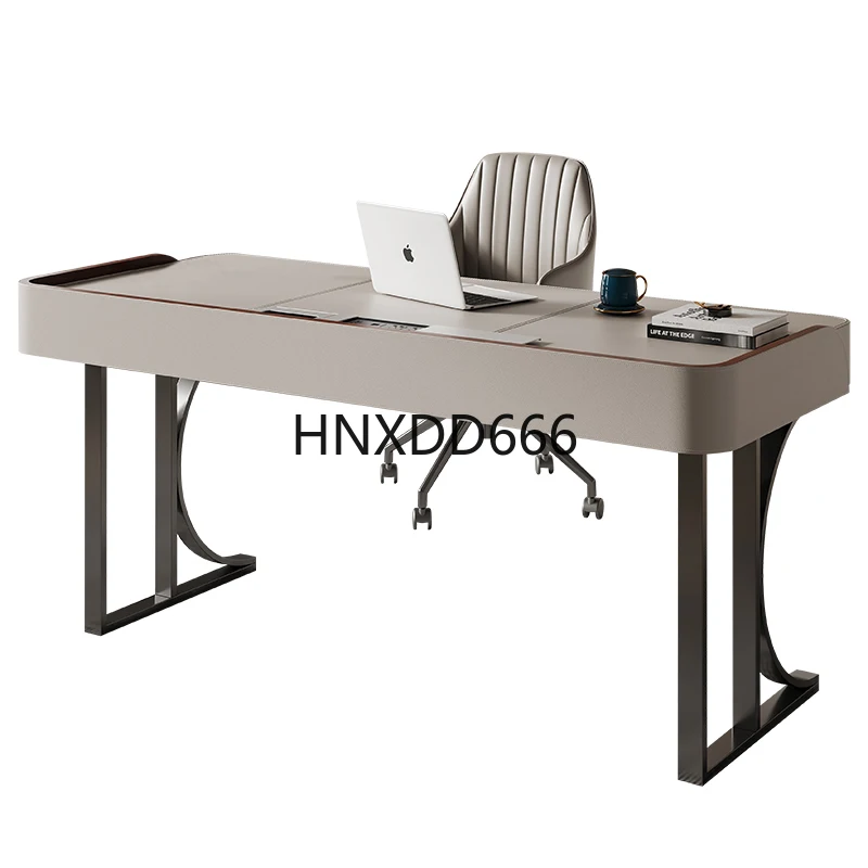 

Light luxury solid wood saddle leather desk for home use