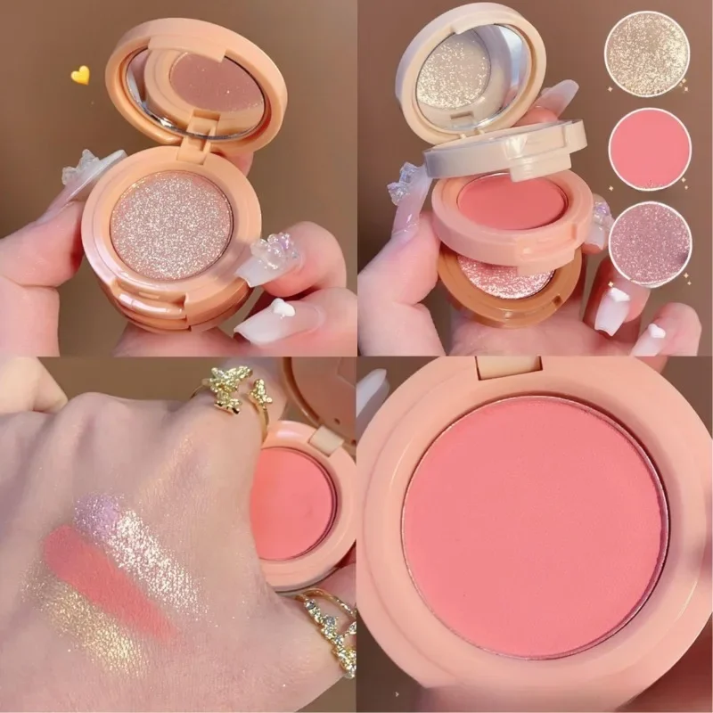 Placa de blush 3 em 1, blush iluminado integrado, placa de blush portátil, à prova d'água e à prova de suor, cosméticos faciais