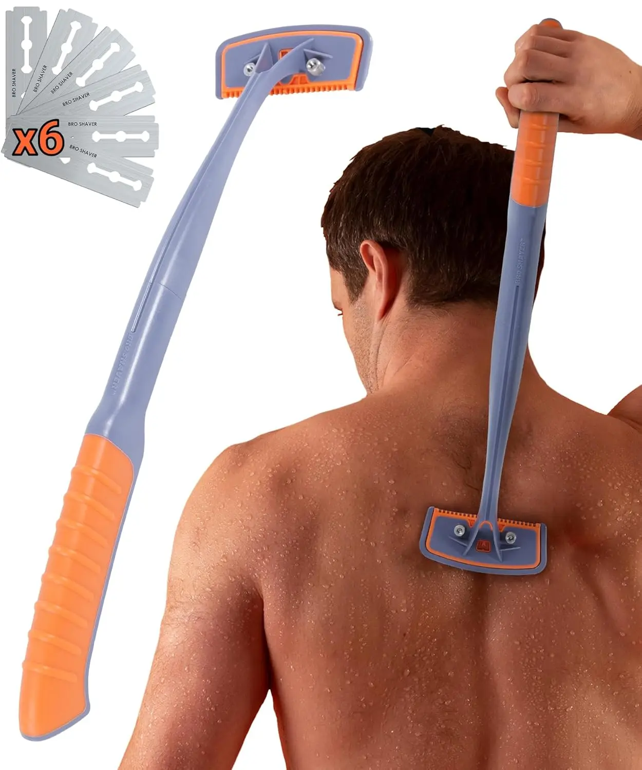 

Мужской триммер для волос на спине и теле с 6 лезвиями, эргономичная ручка для влажного или сухого бритья, в комплекте сменные лезвия.