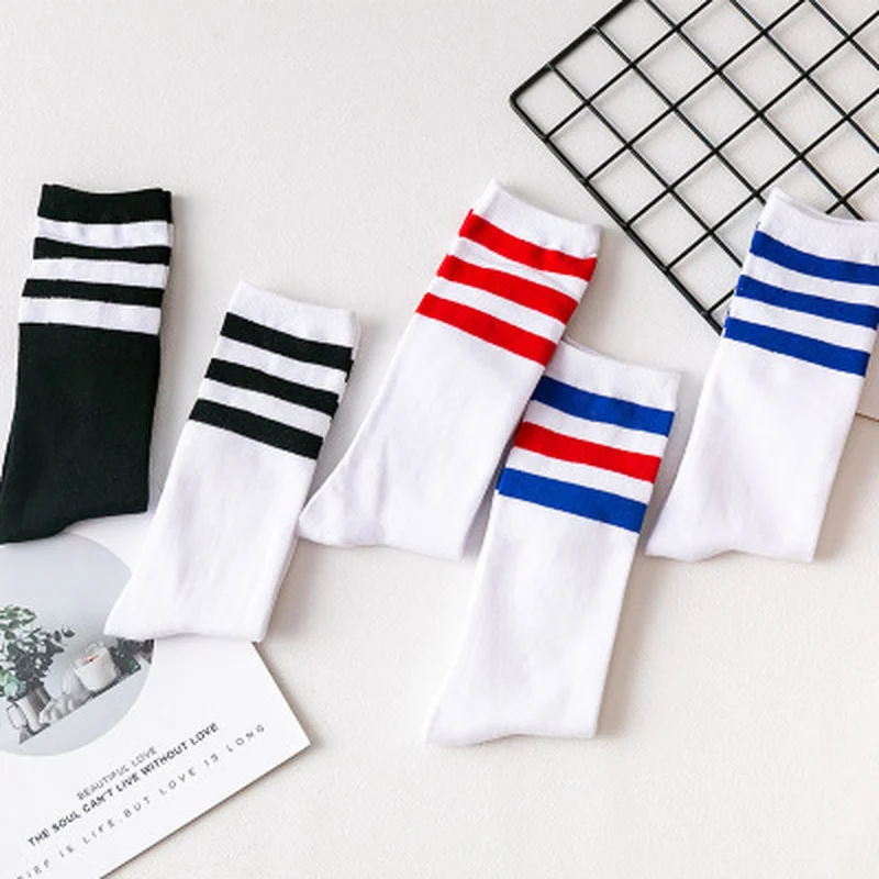 2023 Cotton Long Socks Skate Retro Hiphop Old School stripes Short Meias Harajuku White Black Winter Cool skateboard white socks