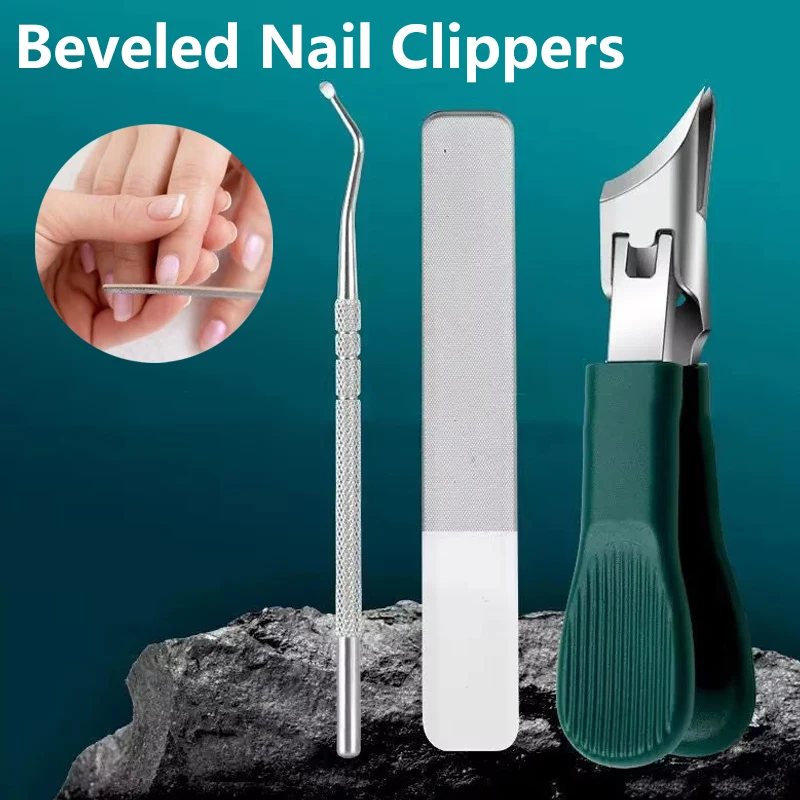 

Beveled Nail Clippers, 3Pcs Wide Jaw Opening Anti-Splash Slanted Nail Clipper, Long Handle Wide Jaw Opening Edge Nail Clipper