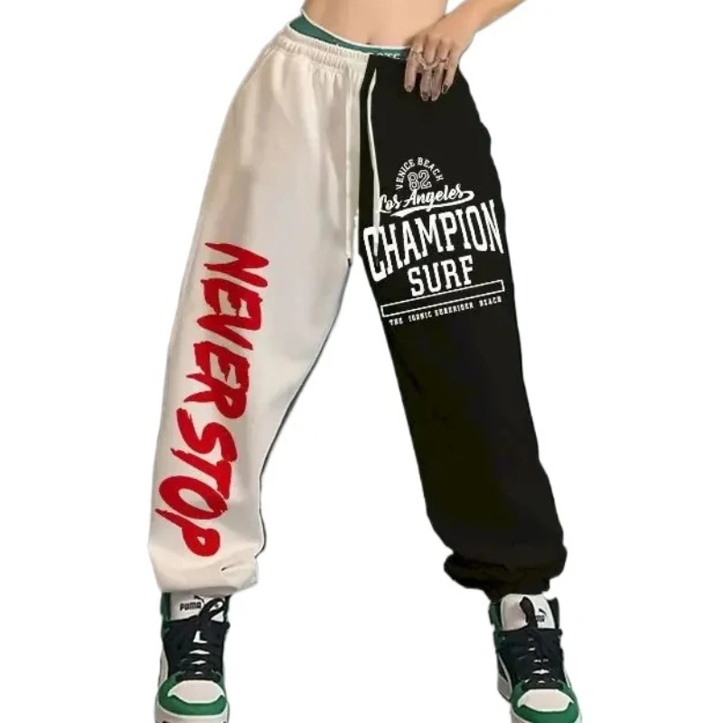 

Splicing Contrast Color Sweat Pants Women Personality Hip-hop Jazz Sports Pants Fashion High Waist Street Dancing Trousers
