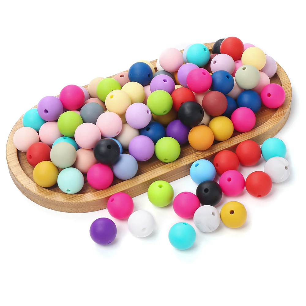 

50Pcs 15mm New Silicone Beads Colored Round Spacer Beads DIY Pacifier Chain Necklace Accessories For Pen Keychain Jewelry Making