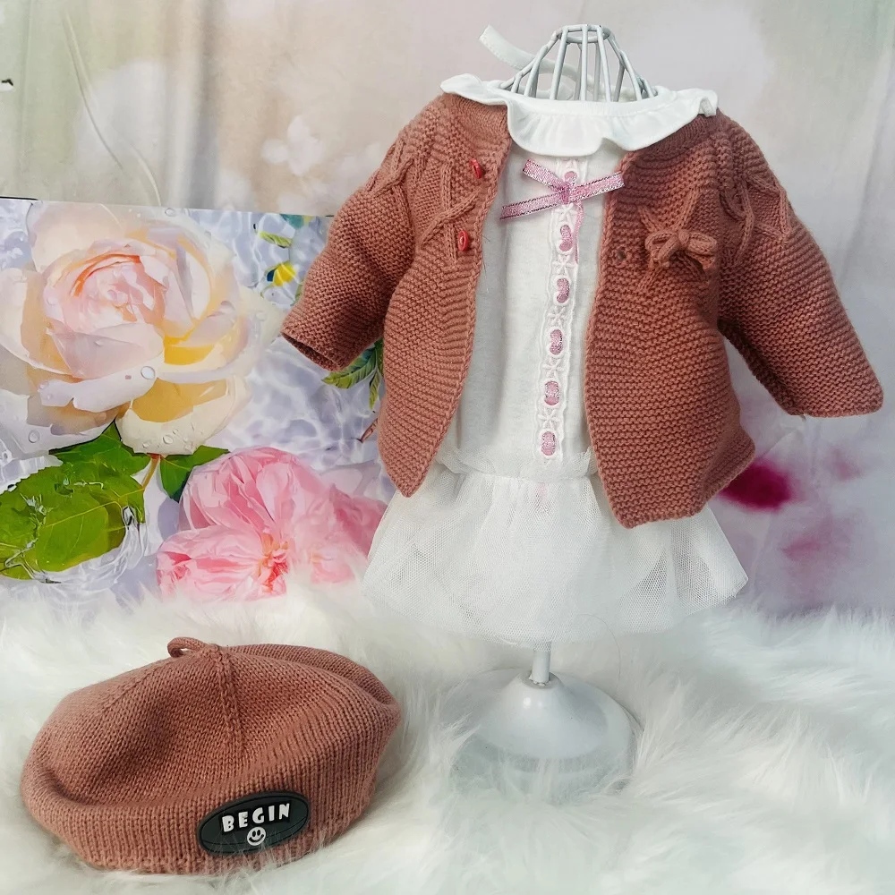 3 pcs Doll Accessories Suit 22-23 inch Reborn Baby Doll Real Baby Model Clothes Set Knit Wool Coat+Hat+Shirt