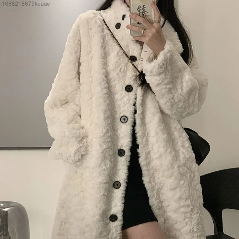 Women's Autumn And Winter New Niche Long Coat Fashion Trend Versatile Lamb Wool Coat Thickened Warm Loose Casual Rabbit Fur Coat