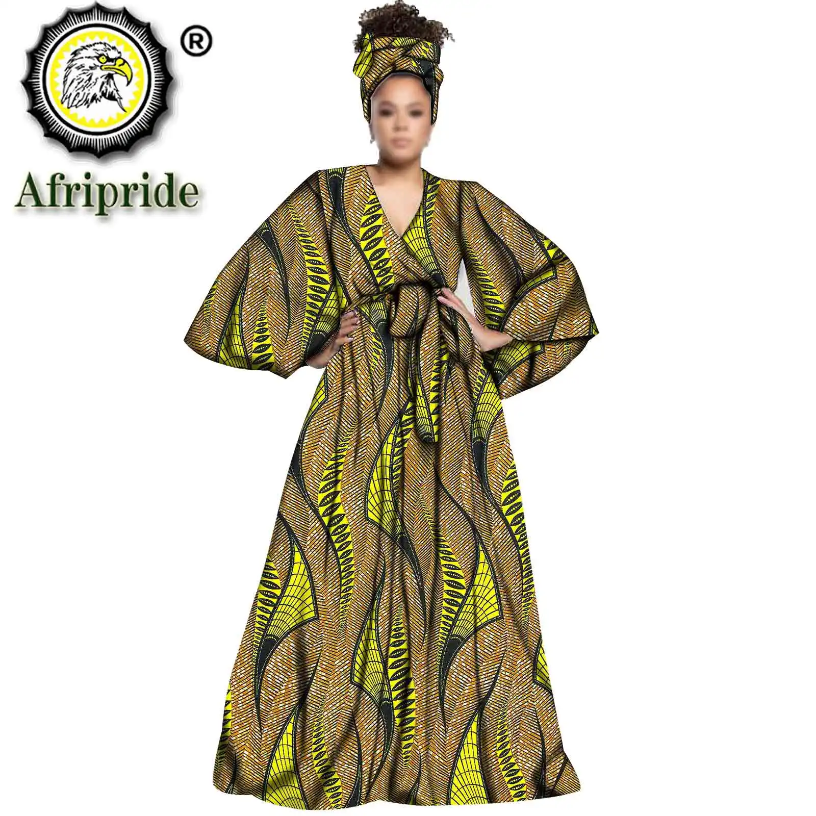 2026Spring african design robes for women dashiki print with headscarf and sashes vintage floor-length dress AFRIPEIDE S1925035