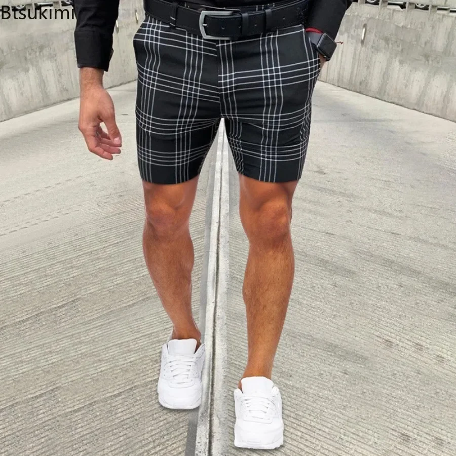 2025 Summer Clothing Men's Fashion Plaid Printing Casual Shorts Business Social All-match Short Trousers Men Straight Leg Shorts
