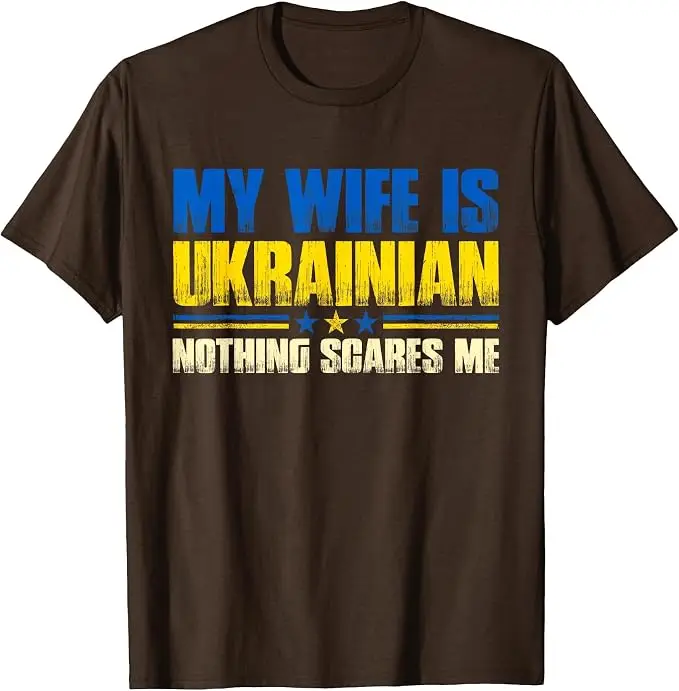 T-Shirt mit Aufdruck „Meine Frau ist Ukrainerin – Nichts macht mir Angst“ – Ukraina-Stolz-Flagge Y2K-Buchstaben Grafik-Slogan-T-Shirt – Herrenmode-Kleidung – Detail 13