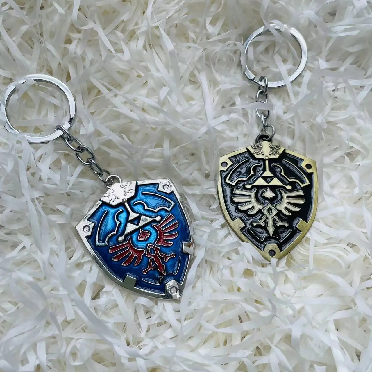 Shield Pendant Keychain Black and Blue Vintage Gift Bag 2Pcs Set Easter Halloween Cosplay Props Carnival Holiday Gift