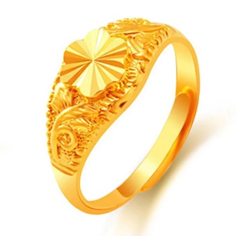 Counter Copy 100% Real Gold 24k 999 Ring Women\'s Color Zhaocai Transfer Flower Adjustable Pure 18K Gold Jewelry