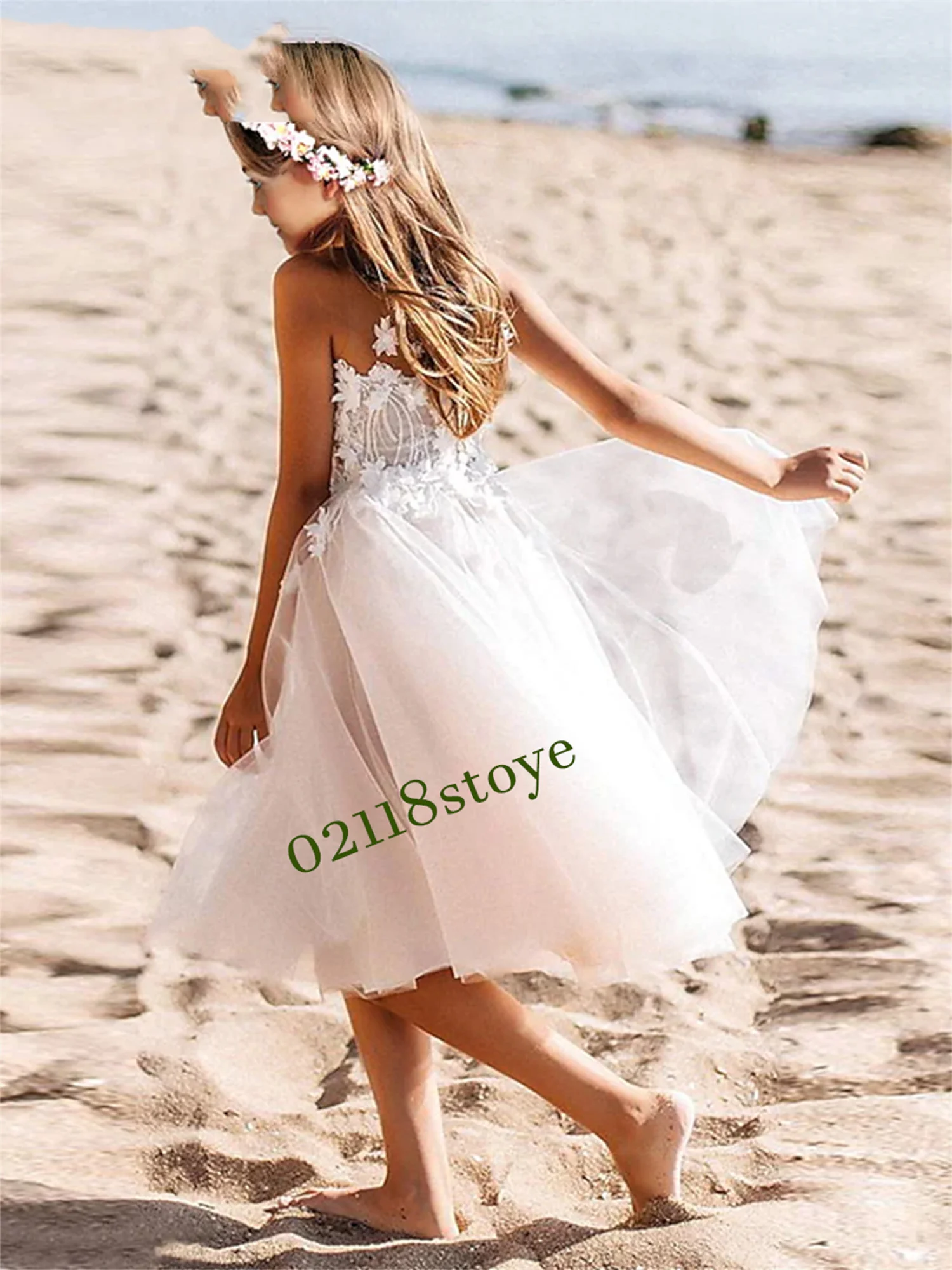 

Off The Shoulder Scoop White/Ivory Flower Girl Dresses For Wedding 2022 Elegant Tulle Lace Appliques Beach Party Dress With Kids