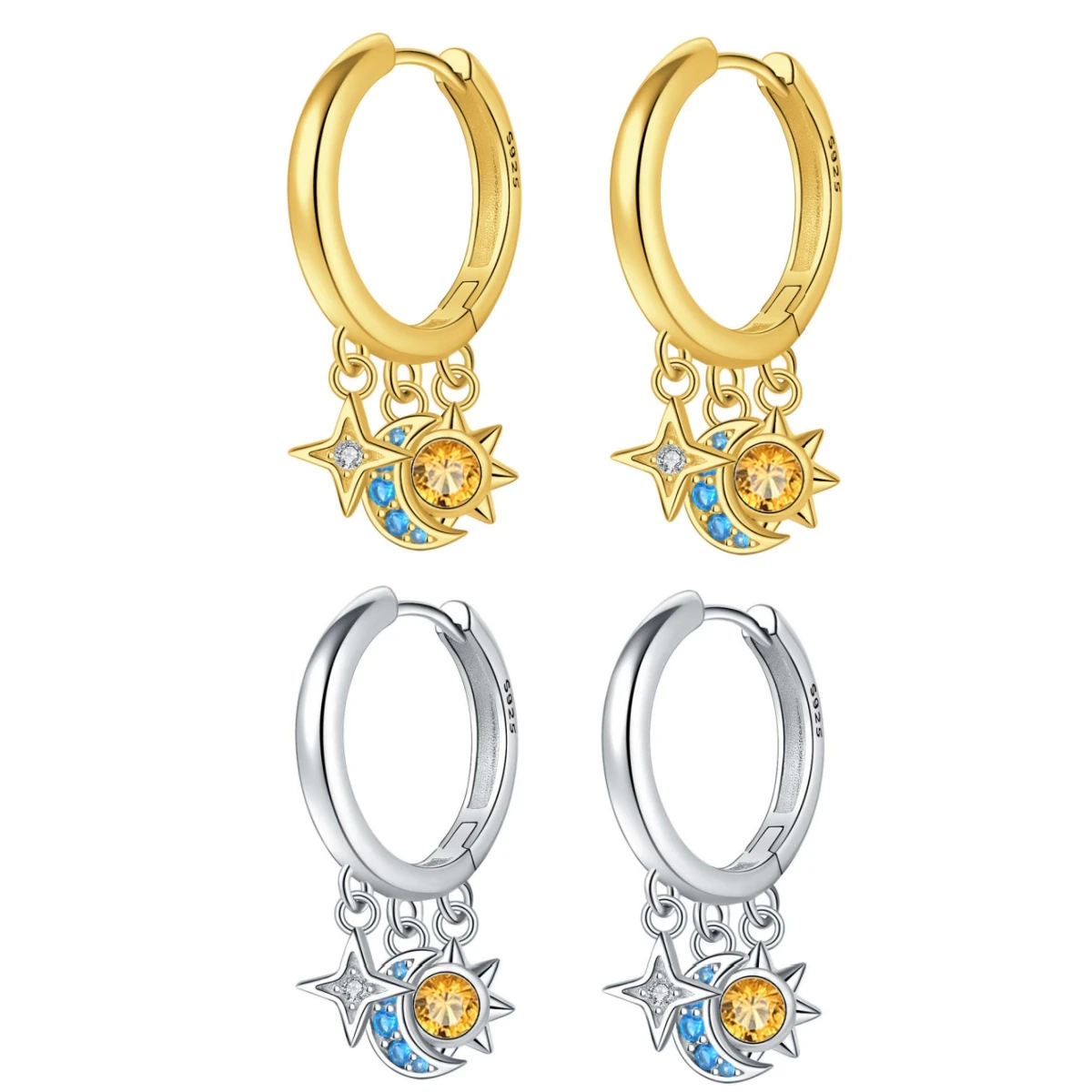 PANPOKI 925 Sterling Silber Sonne Mond Quasten-Ohrhänger Damen-Ohrringe Mode Party Original Schmuck Feine Geschenke