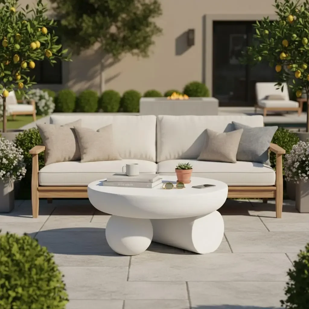 

27.5 Inch Outdoor Coffee Table Round End Table No Assembly Patio Table For Poolside Balcony Backyard White