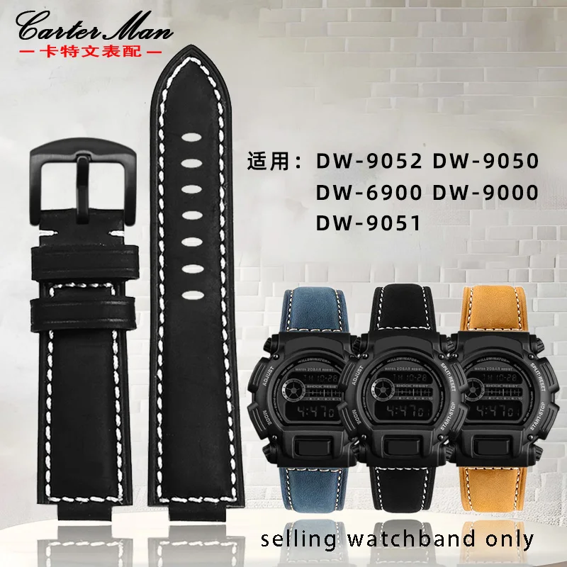 Cowhide Retro wristband protrusion for Casio DW-9052 9050 9051 DW6900 modified retro watchband with men's watch strap bracelet