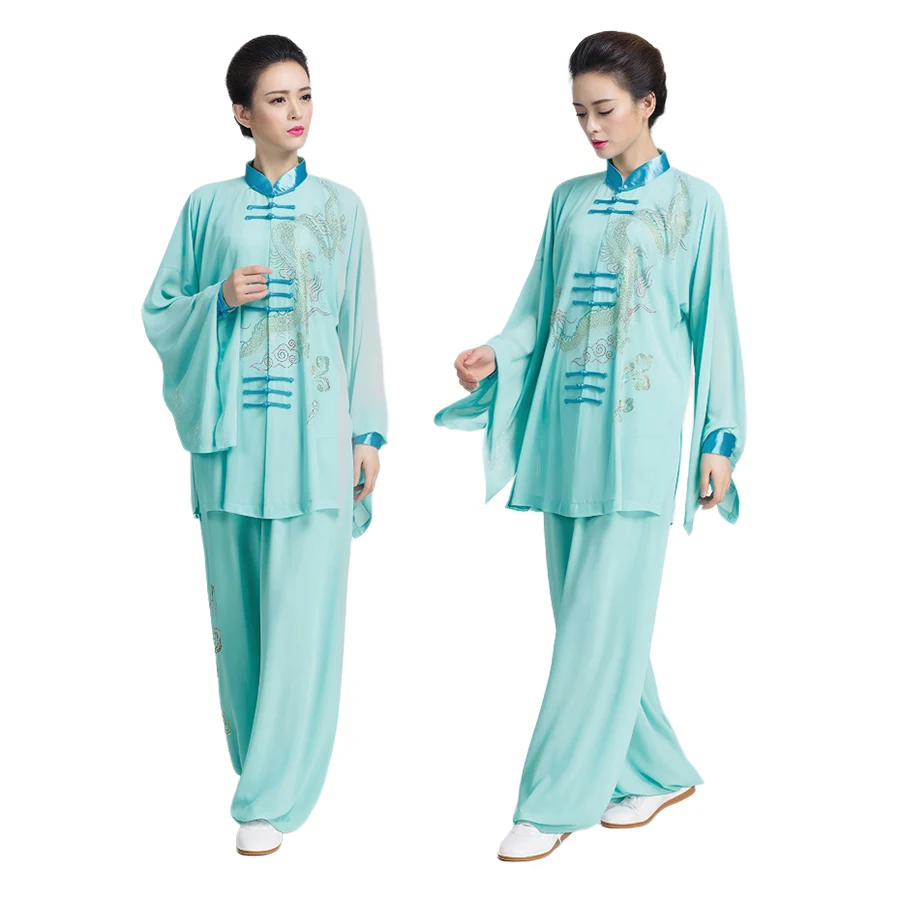 3 pezzi chiffon donne arti marziali Tai Chi Wushu uniformi stile cinese giacca + camicia + mutanda esercizio meditazione Wing Chun Kungfu Set