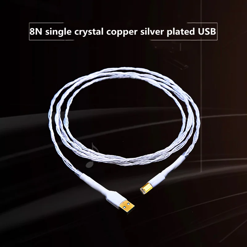 HIFI 8N Single Crystal Copper Silver-plated USB  Cable HiFi Audio Line Silver Plated Type A to B USB Sound Card Digital Cables