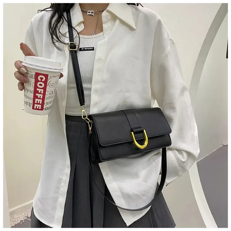 Single Shoulder Underarm Bag Casual Crossbody Handbags New Double Shoulder Strap Fashion PU Leather Solid Bags