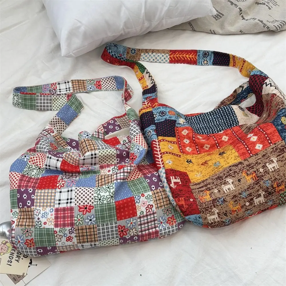 

Cloth Ethnic Style Crossbody Bags Collage Style Large Capacity Shoulder Bag Geometric Handbag Bohemian Messenger Bag Women
