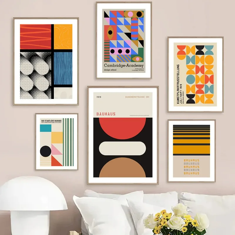 Abstract Bauhaus Artwork Exhibition Geometric Posters and Prints Canvas Printing Wall Art Picture for Living Room Study Decor