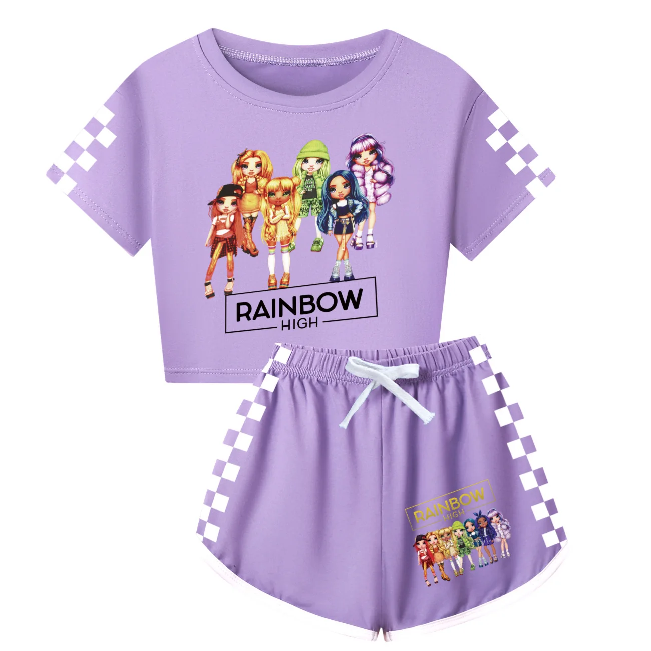 Set di abbigliamento alto arcobaleno ragazze estate bambini maglietta con ombelico + pantaloni set di 2 pezzi abbigliamento per bambini abiti