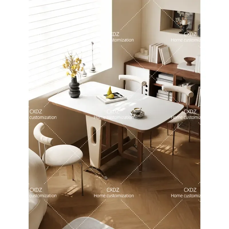 Modern Simple Folding Slate Dining Table Small Unit Retractable Storage Mobile Solid Wood Dining Table
