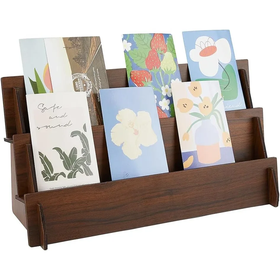 1PCS Upgraded Thickened 2-Tier Wooden Display Stand Greeting Card Sticker Rack Brown Earring Jewelry For Home Retail Counter