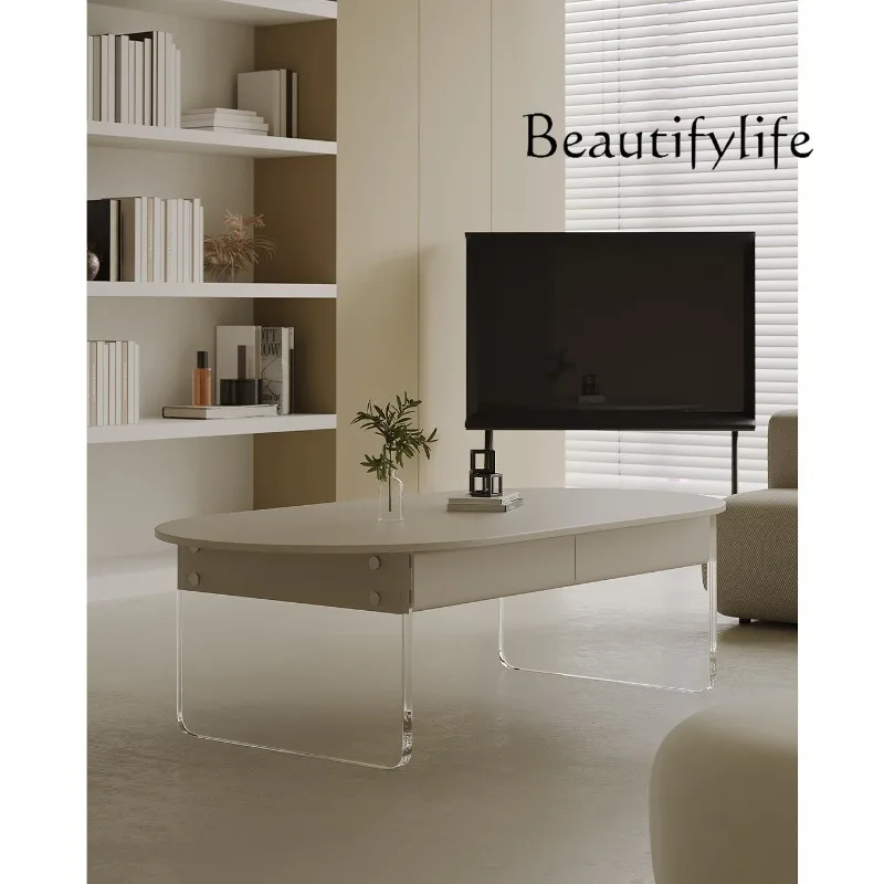 

Coffee Table Living Room Home Creative Design Minimalist Oval High Leg Acrylic Table