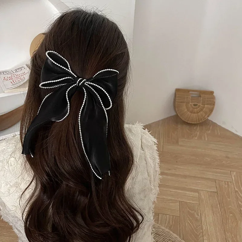 Fashion Butterfly Pearl Ribbon Hair Clips for Women Korean Design Elegant Bowknot Spring Hairpin Hair Accessories