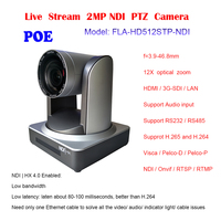 Wide Angle NDI POE 12X SDI+HDMI+LAN PTZ Broadcast Live Streaming Video Conference Camera for Church / Telemedicine