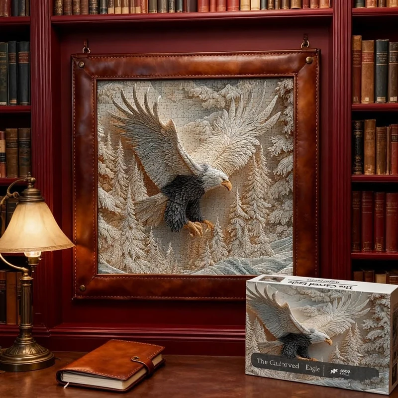 

1000-Piece Carved Eagle Jigsaw Puzzle - Majestic Bald Eagle Mid-Flight, Family Activity & Home Decor