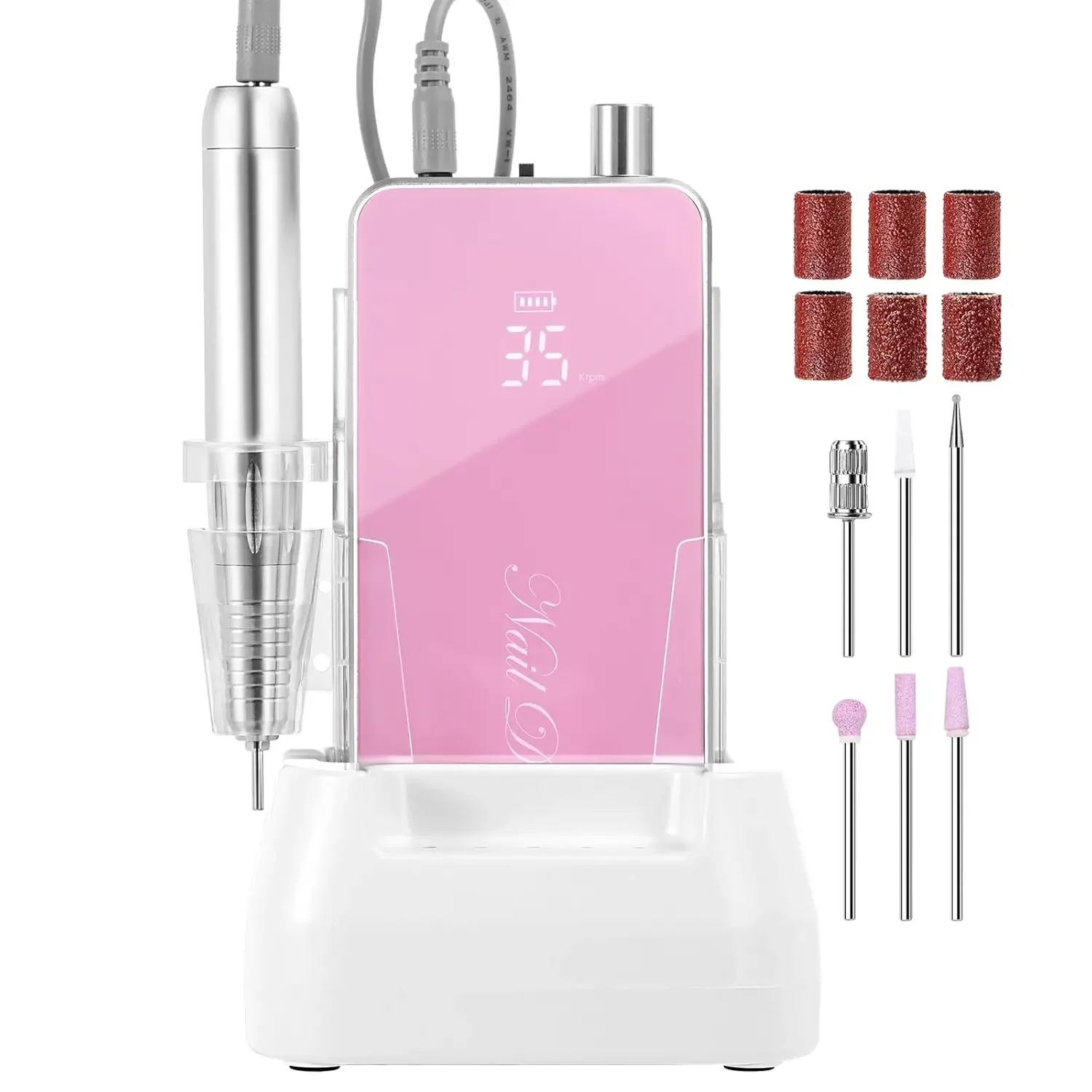 Nail Drill, 35000RPM Electric Nail Filer Machine With Coreless Motor for Acrylic Gel Nail，Recharge