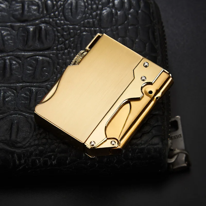 Isqueiro inflável à prova de vento, chama azul criativa masculina, carga direta, canhão de metal