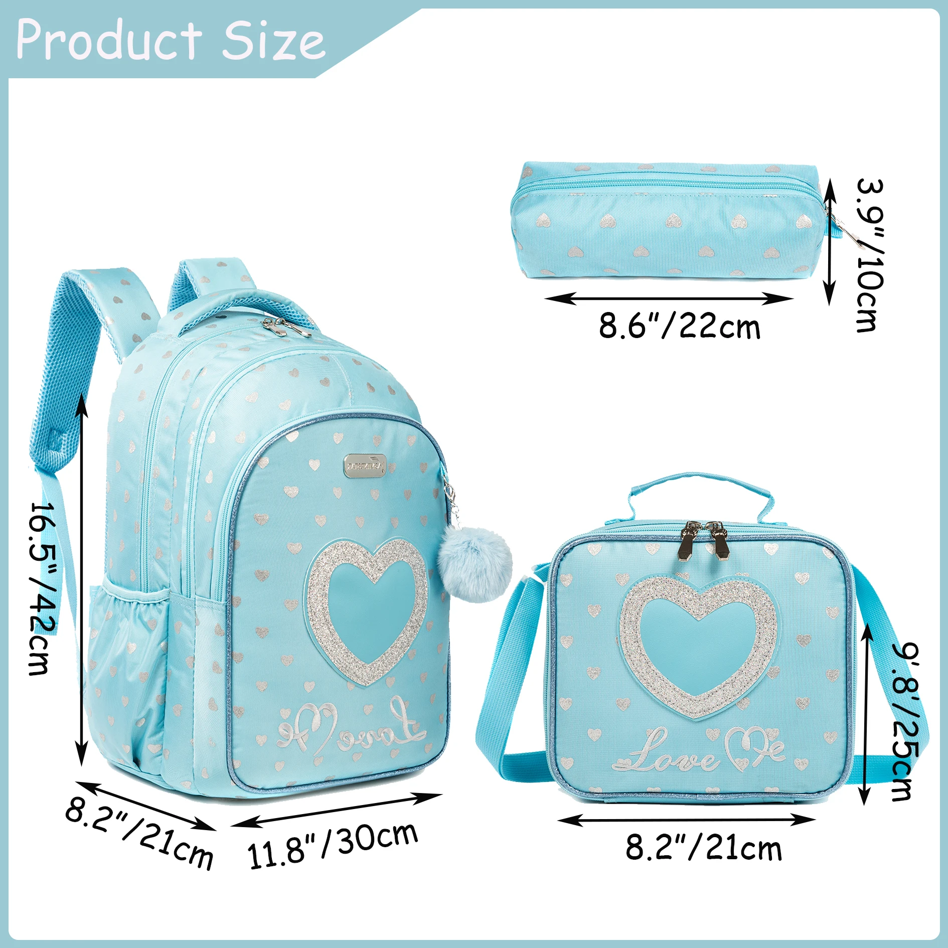 Meetbelify School Backpacks for  Elementary Primary Girls  with Lunch Bag and Pencil Case