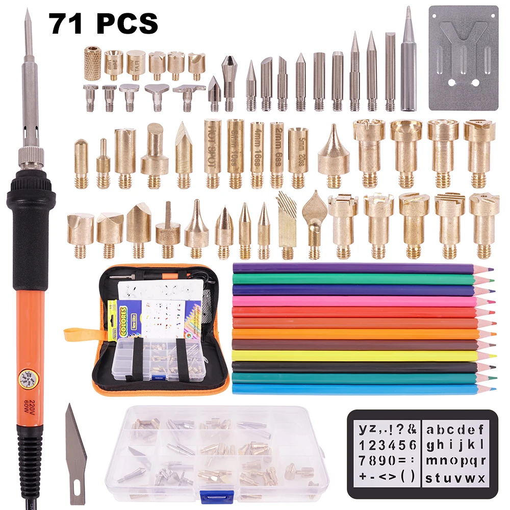 71 pezzi kit per legna temperatura regolabile saldatore saldatura goffratura del legno set di masterizzazione intaglio penna pirografia