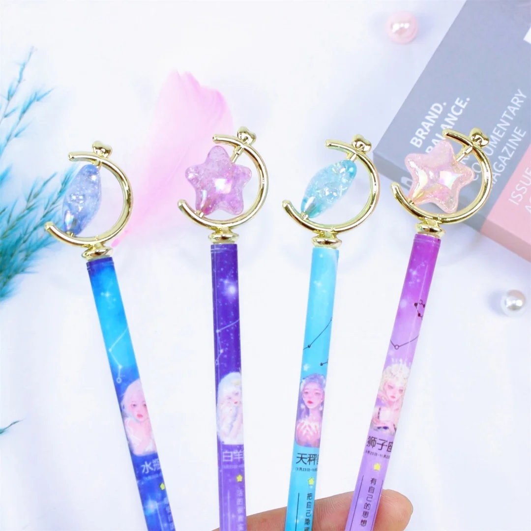 4 Random Zodiac Star Pendant Gel Pens Suitable for Students, Cute Style Stationery Office Supplies