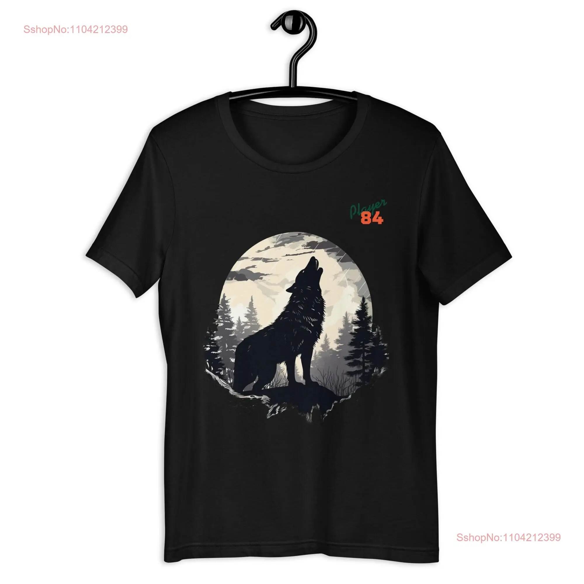 t shirt wolf black and white color tree howles long or short sleeves