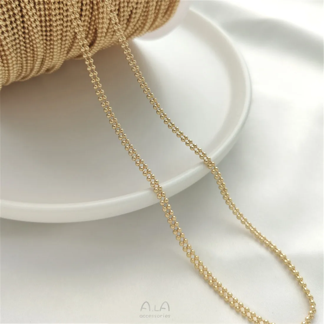 14K Gold-coated Double-row Bead Chain 1.5mm Round Bead Chain Loose Chain Diy Bracelet Braided Rope Jewelry Chain Accessories