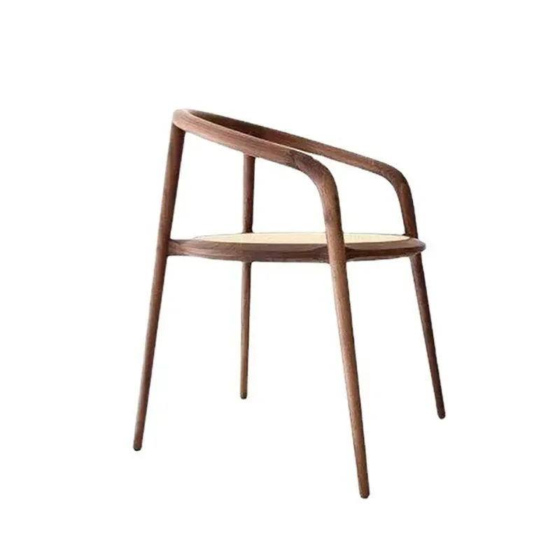 

Dining Chair Vintage Solid Wood Rattan Chair Tea Room Armrest Study Chair Log round-Backed Armchair