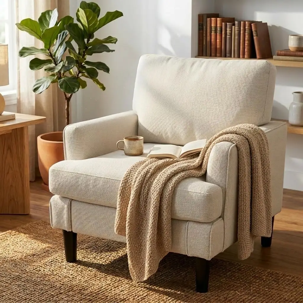 Accent Chair for Living Room, No Screws Assembly Required, Beige, Customized