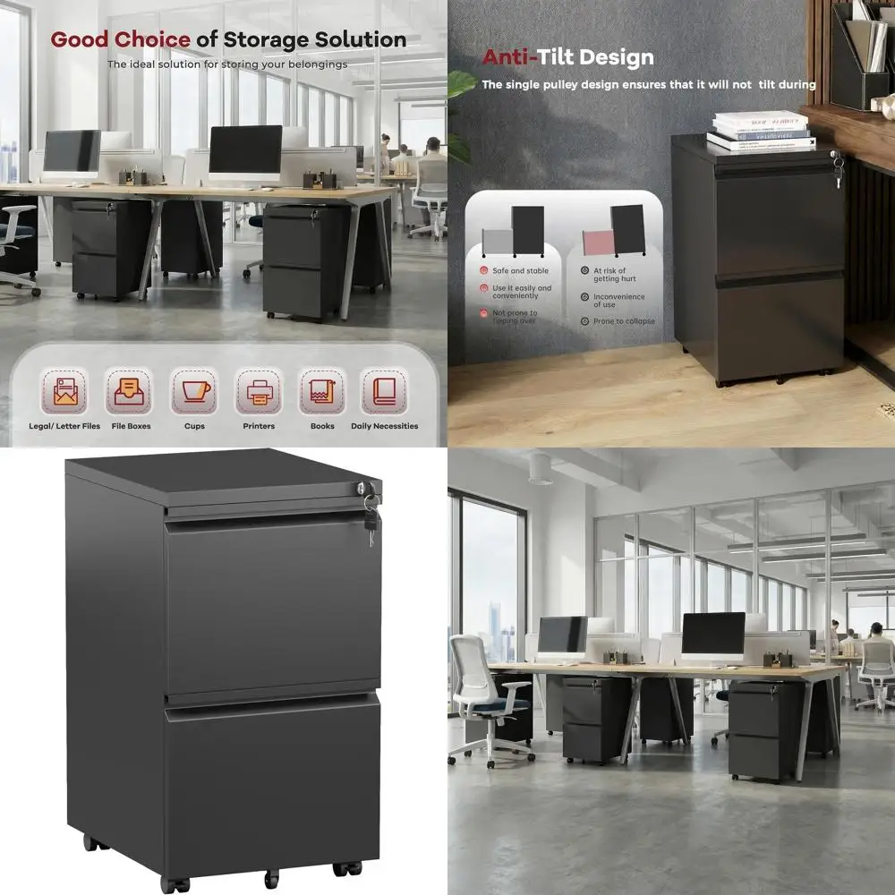 

Rolling Metal Cabinet with Lock, Suitable for A4/Letter/Legal Files, Easy Assembly, Black