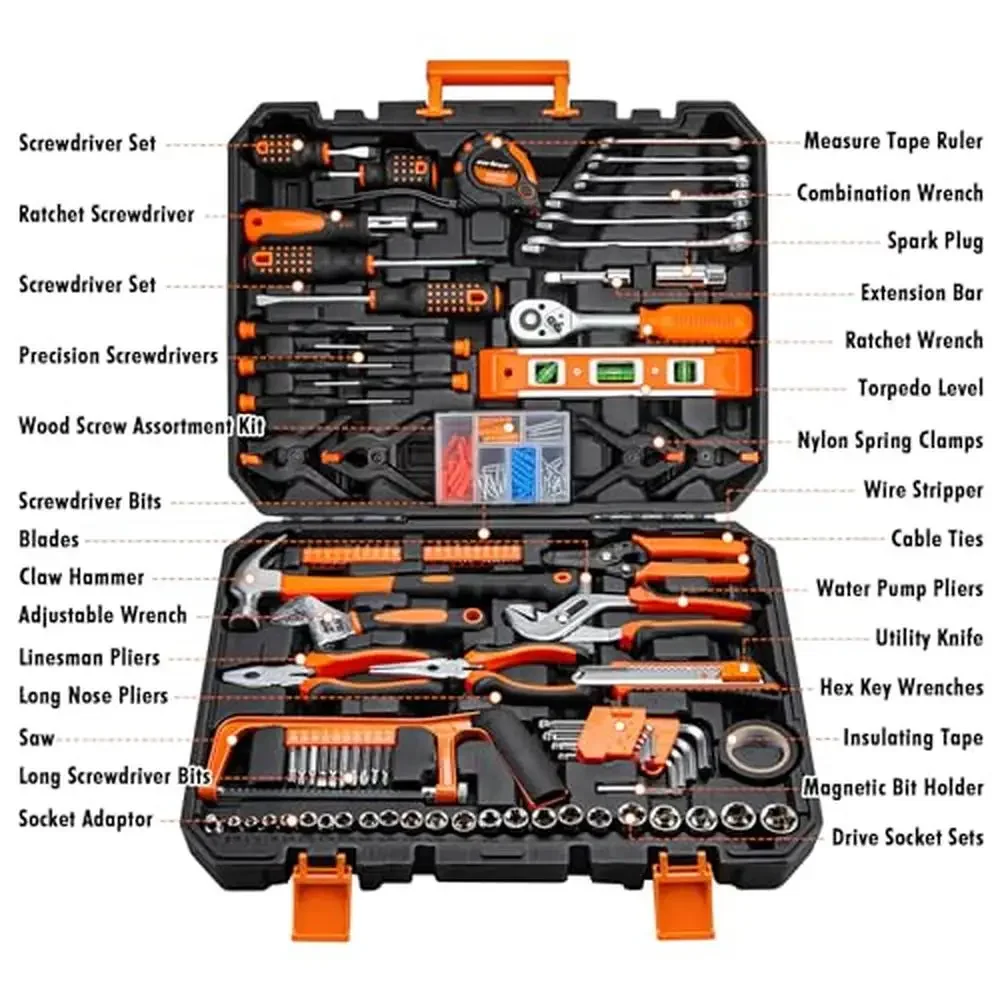 238 Piece Tool Set with Plastic Toolbox Home Garage and Job Site Comprehensive Auto Repair Tool Kit with Carrying Handle Sturdy