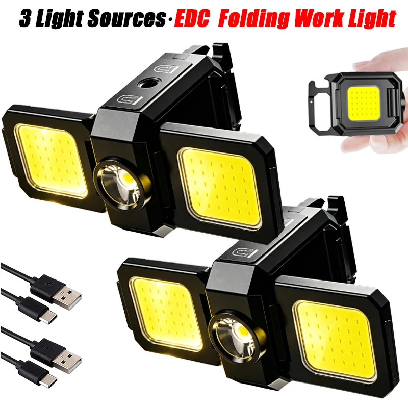 

Flashlight Mini Keychain Light COB Work Light USB Rechargeable Lamp with 90° Foldable Side Lights Super Bright Portable Lanterns
