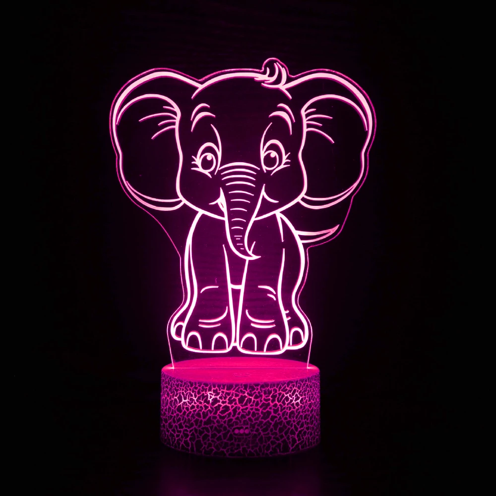 Nighdn Acrylic Night Light Elephant 3D Illusion Lamp 7 Color Changing USB Table Lamps Birthday Gift for Kids Bedroom Decration