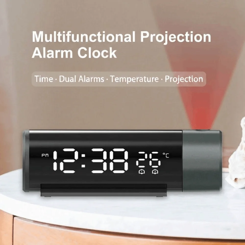 180° Rotatable Projection Alarm Clock Projector Portable Digital Alarm Clock LED Display Temperature Display Dual Alarm Clock